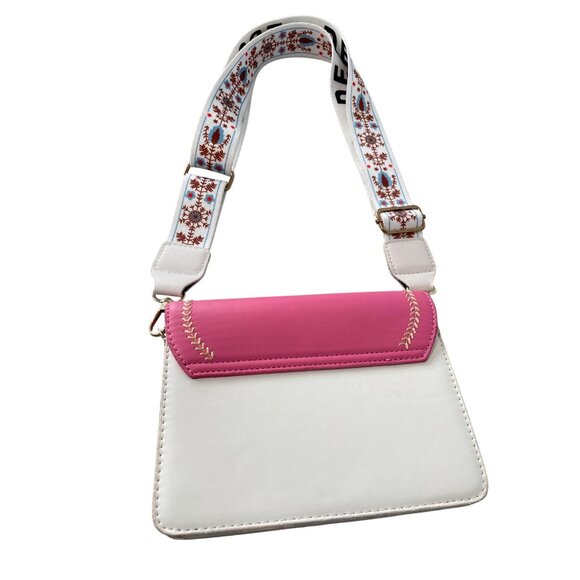 SN & Fashion Colorblock Shoulder Bag Graphic Flap Deauty 1897 Pink White Floral - Picture 2 of 10